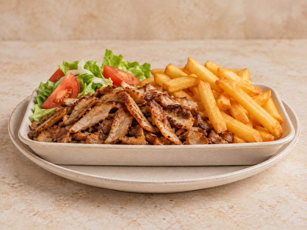 Barquette viande kebab + frites + salade