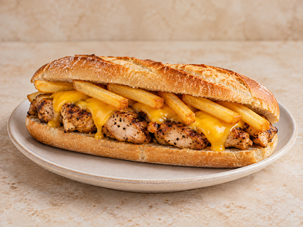 Poulet poivre cheddar frites