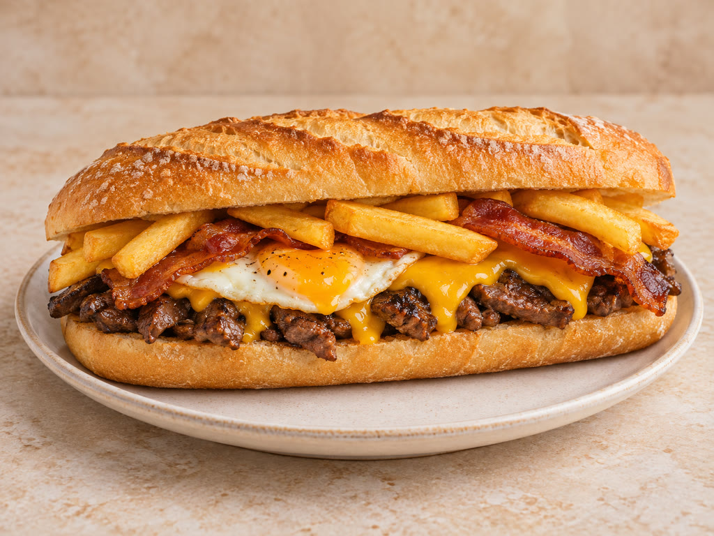 Steak œuf bacon cheddar frites